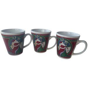 Lot of 3 Christmas Holiday Santa Theme Ceramic Mugs w/Handle 12 oz. (READ)